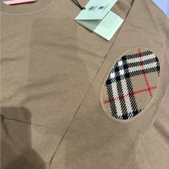 Burberry Crewneck Sweater with Plaid Elbow Patches